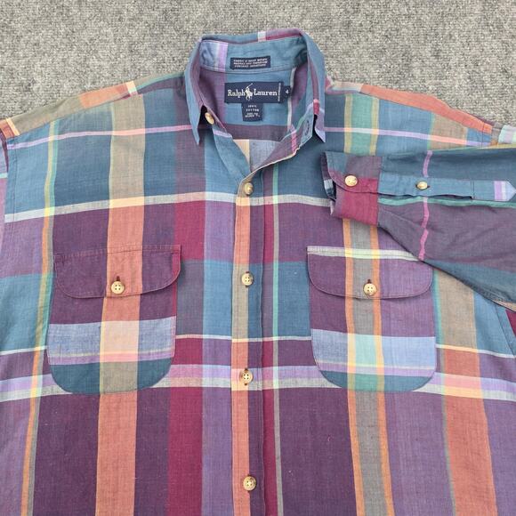 Ralph Lauren Shirt Womens 4 Multi Plaid Madras Long Sleeve Pocket Button Down - Picture 1 of 16